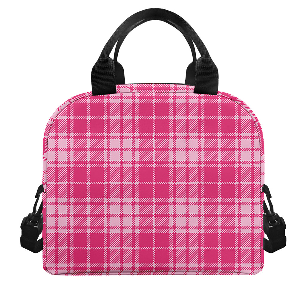 Pink Tartan Pattern Print Insulated Lunch Bag