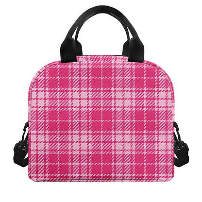 Pink Tartan Pattern Print Insulated Lunch Bag