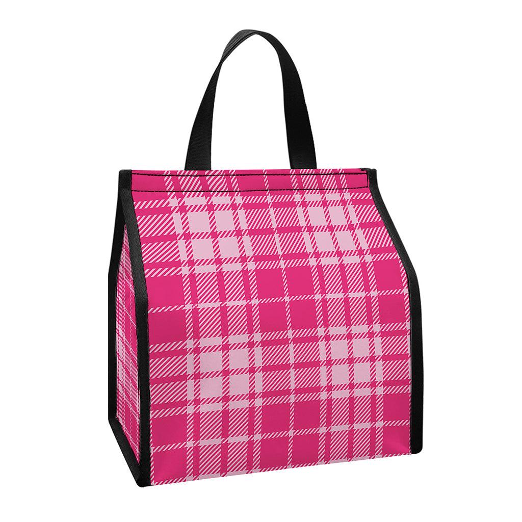 Pink Tartan Pattern Print Insulated Lunch Tote