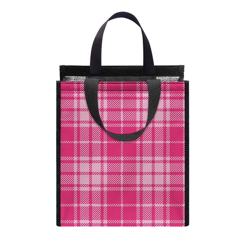 Pink Tartan Pattern Print Insulated Lunch Tote