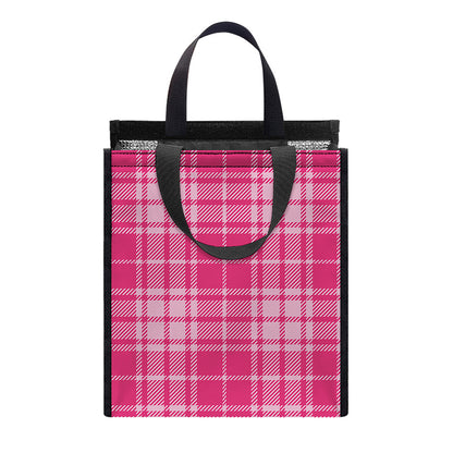 Pink Tartan Pattern Print Insulated Lunch Tote