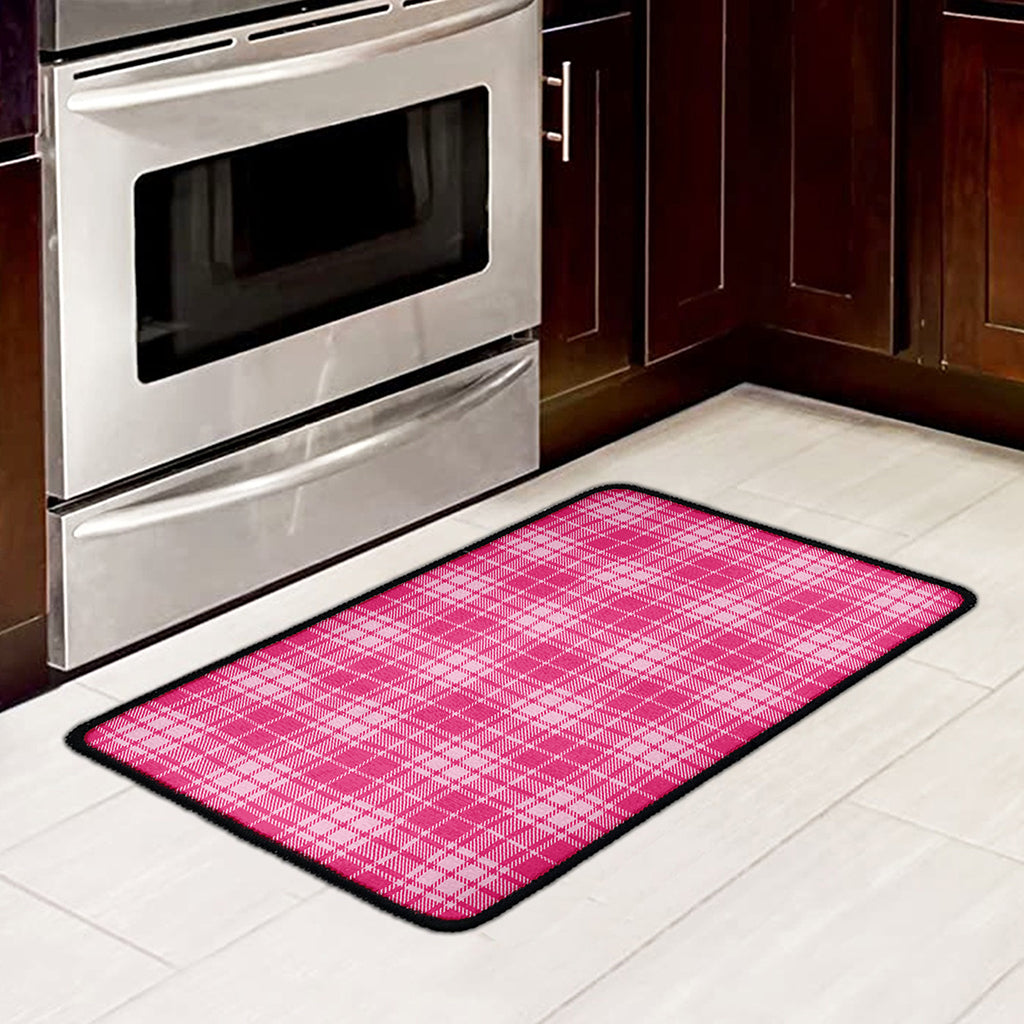 Pink Tartan Pattern Print Kitchen Mat