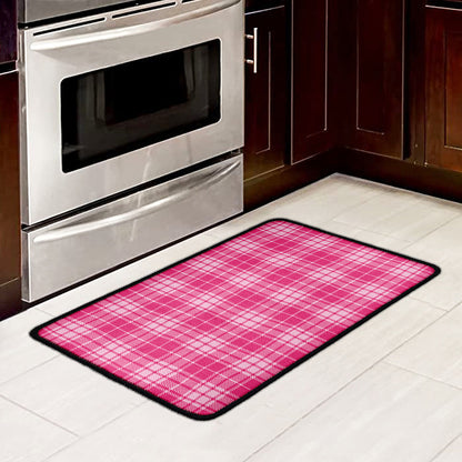 Pink Tartan Pattern Print Kitchen Mat