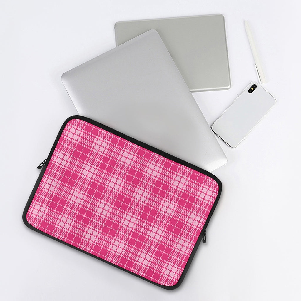 Pink Tartan Pattern Print Laptop Sleeve