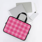 Pink Tartan Pattern Print Laptop Sleeve With Handle