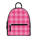 Pink Tartan Pattern Print Leather Backpack