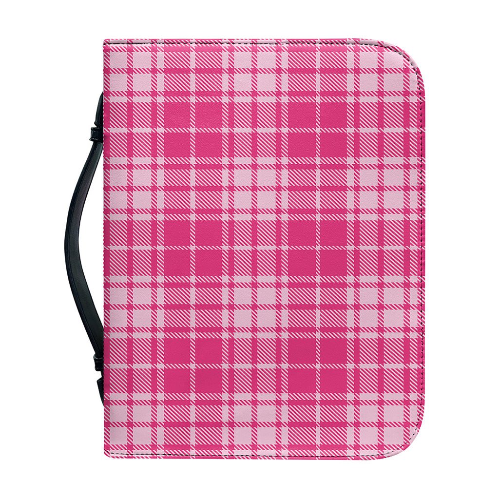 Pink Tartan Pattern Print Leather Bible Cover
