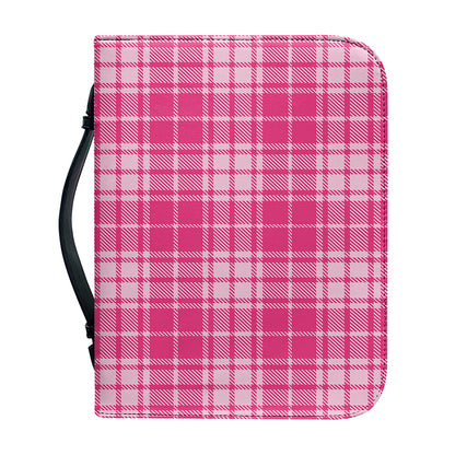 Pink Tartan Pattern Print Leather Bible Cover