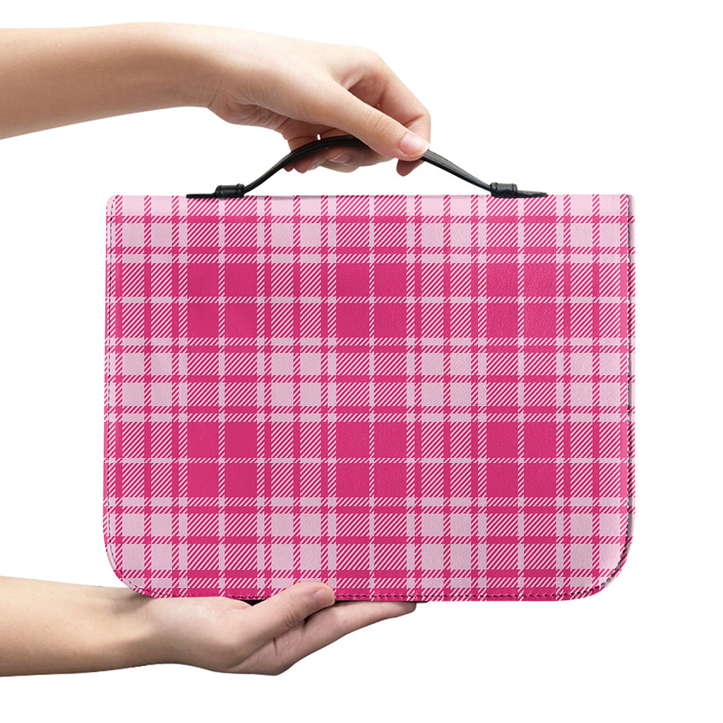 Pink Tartan Pattern Print Leather Bible Cover