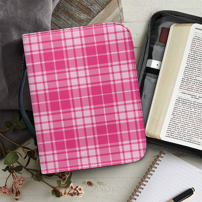 Pink Tartan Pattern Print Leather Bible Cover