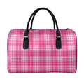 Pink Tartan Pattern Print Leather Duffel Bag