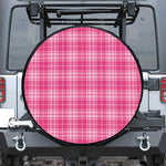Pink Tartan Pattern Print Leather Spare Tire Cover