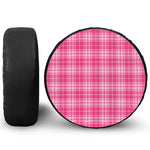 Pink Tartan Pattern Print Leather Spare Tire Cover