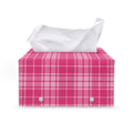 Pink Tartan Pattern Print Leather Tissue Box Cover