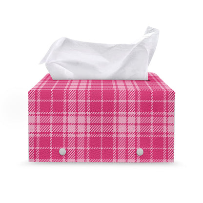 Pink Tartan Pattern Print Leather Tissue Box Cover