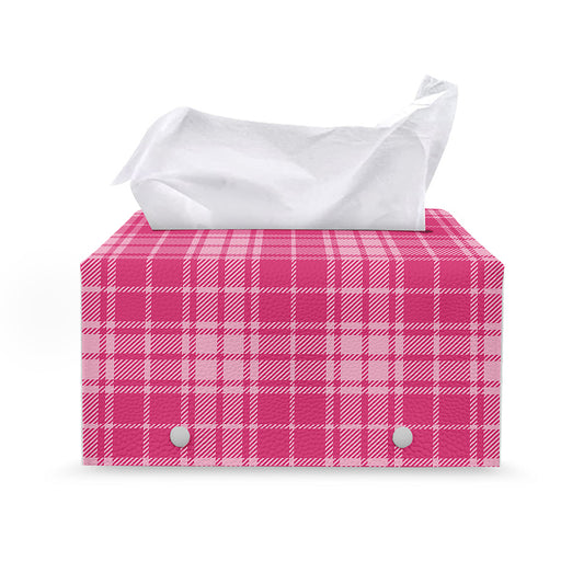 Pink Tartan Pattern Print Leather Tissue Box Cover
