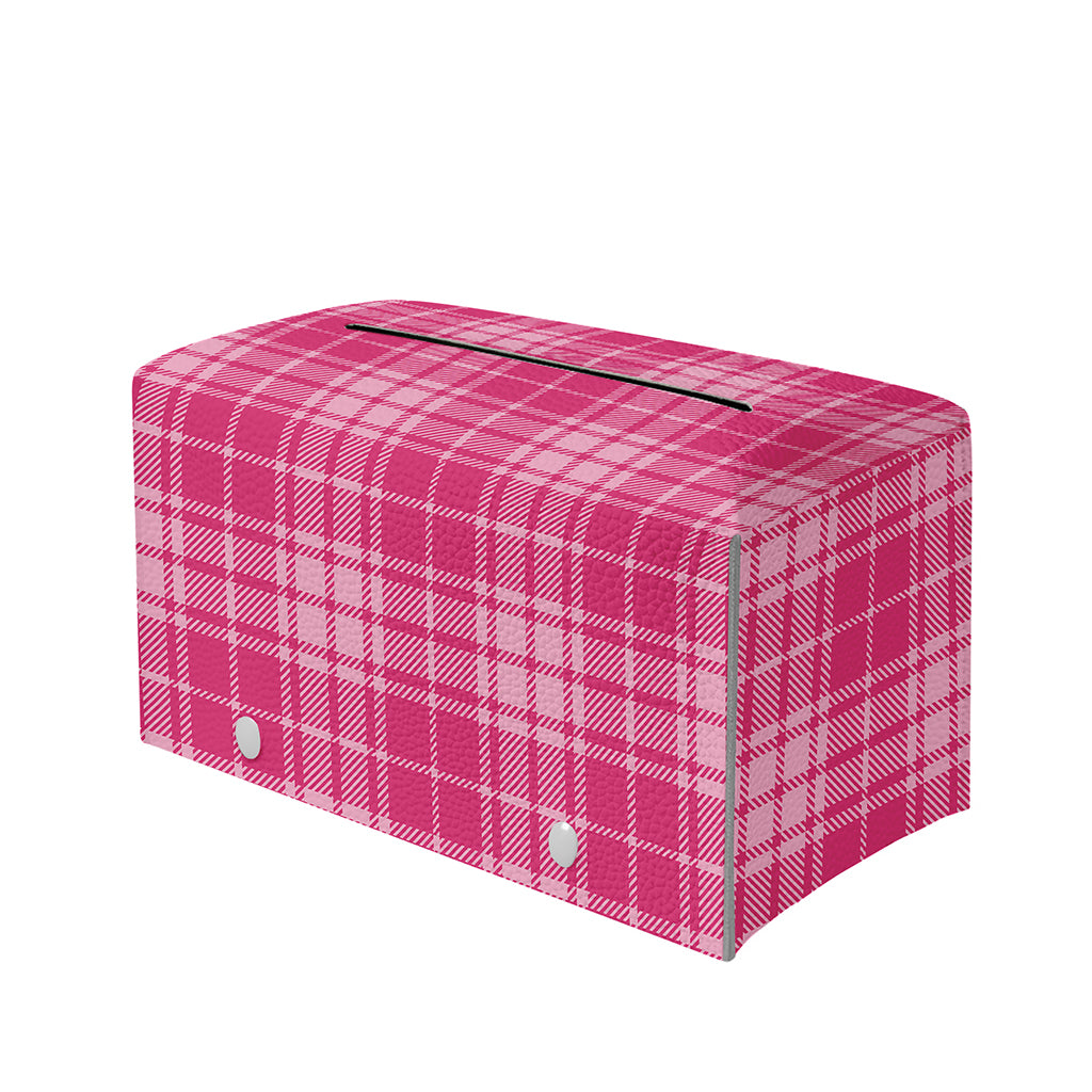 Pink Tartan Pattern Print Leather Tissue Box Cover