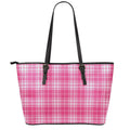 Pink Tartan Pattern Print Leather Tote Bag With Zipper