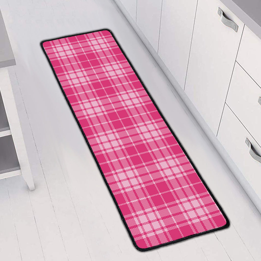 Pink Tartan Pattern Print Long Kitchen Mat
