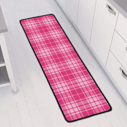 Pink Tartan Pattern Print Long Kitchen Mat