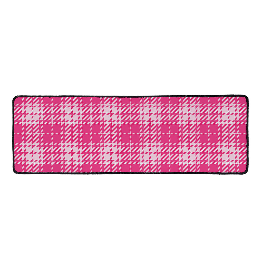 Pink Tartan Pattern Print Long Kitchen Mat