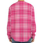 Pink Tartan Pattern Print Long Sleeve Baseball Jersey