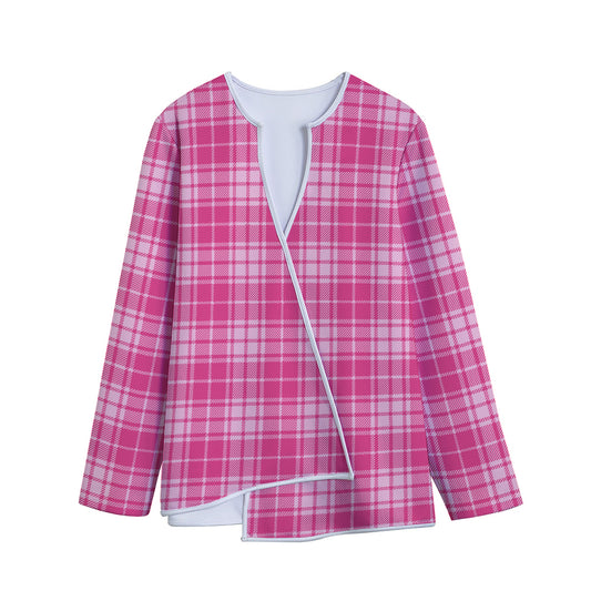 Pink Tartan Pattern Print Long Sleeve Short Coat