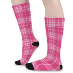 Pink Tartan Pattern Print Long Socks