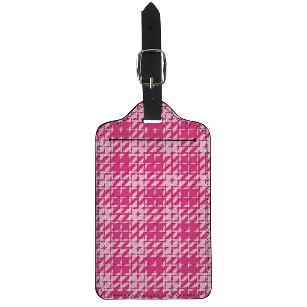 Pink Tartan Pattern Print Luggage Tag