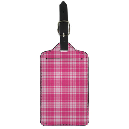 Pink Tartan Pattern Print Luggage Tag