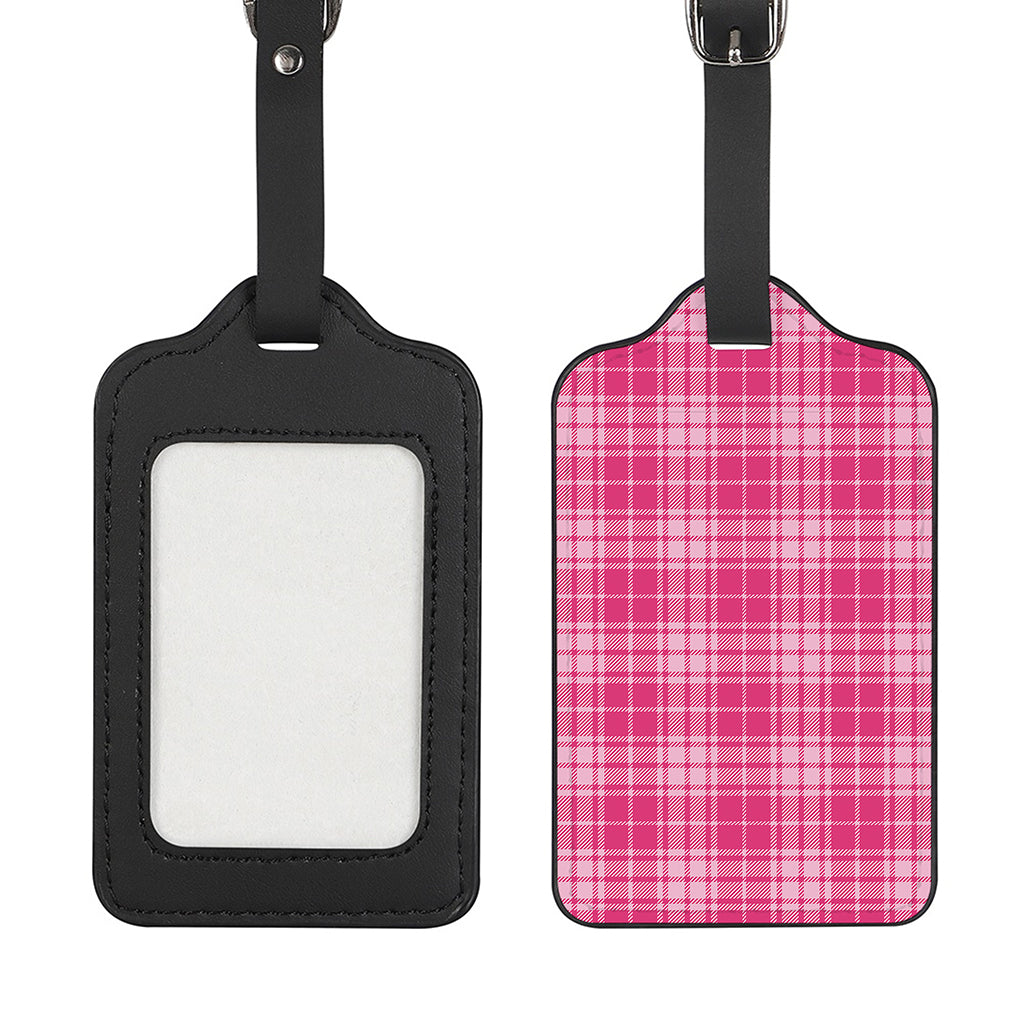Pink Tartan Pattern Print Luggage Tag