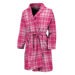 Pink Tartan Pattern Print Men's Bathrobe