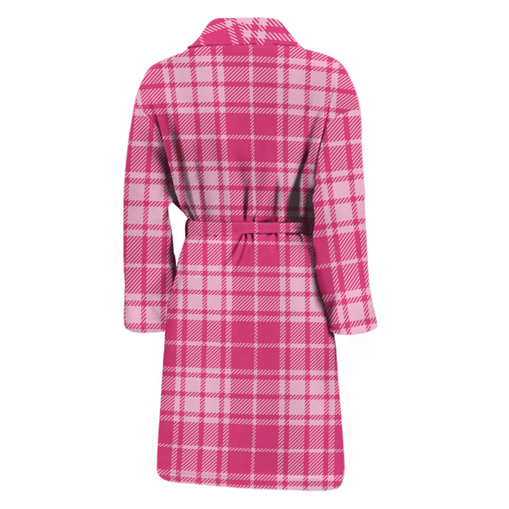 Pink Tartan Pattern Print Men's Bathrobe