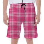 Pink Tartan Pattern Print Men's Beach Shorts