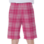 Pink Tartan Pattern Print Men's Beach Shorts