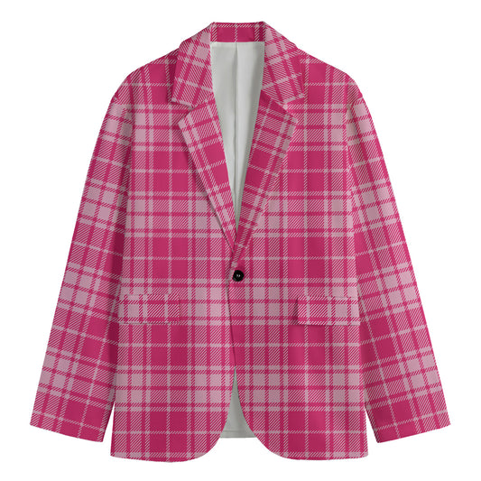 Pink Tartan Pattern Print Men's Blazer