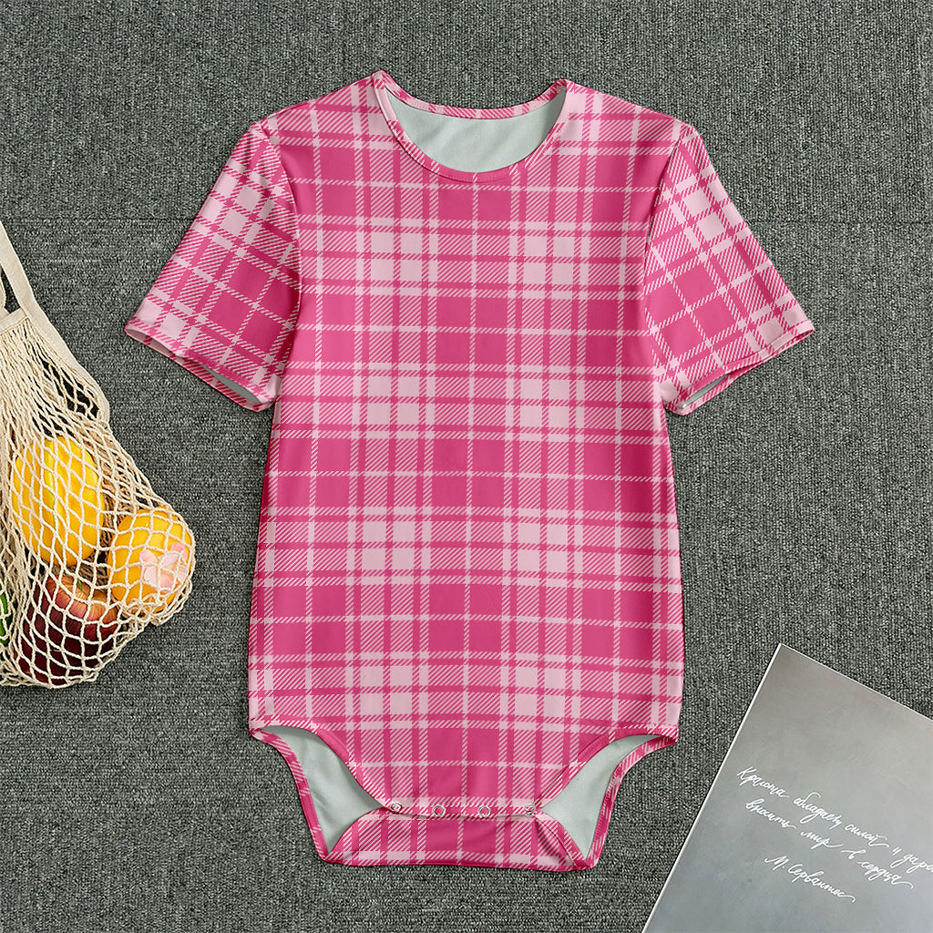 Pink Tartan Pattern Print Men's Bodysuit