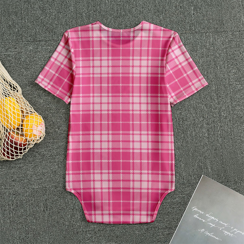 Pink Tartan Pattern Print Men's Bodysuit