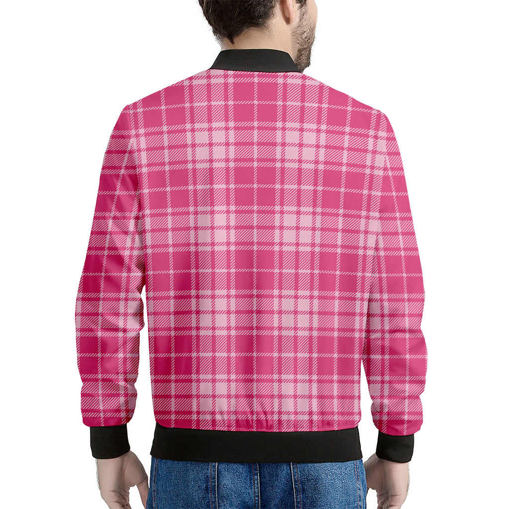 Pink Tartan Pattern Print Men's Bomber Jacket