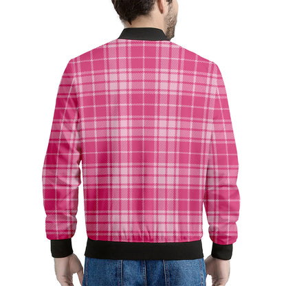 Pink Tartan Pattern Print Men's Bomber Jacket