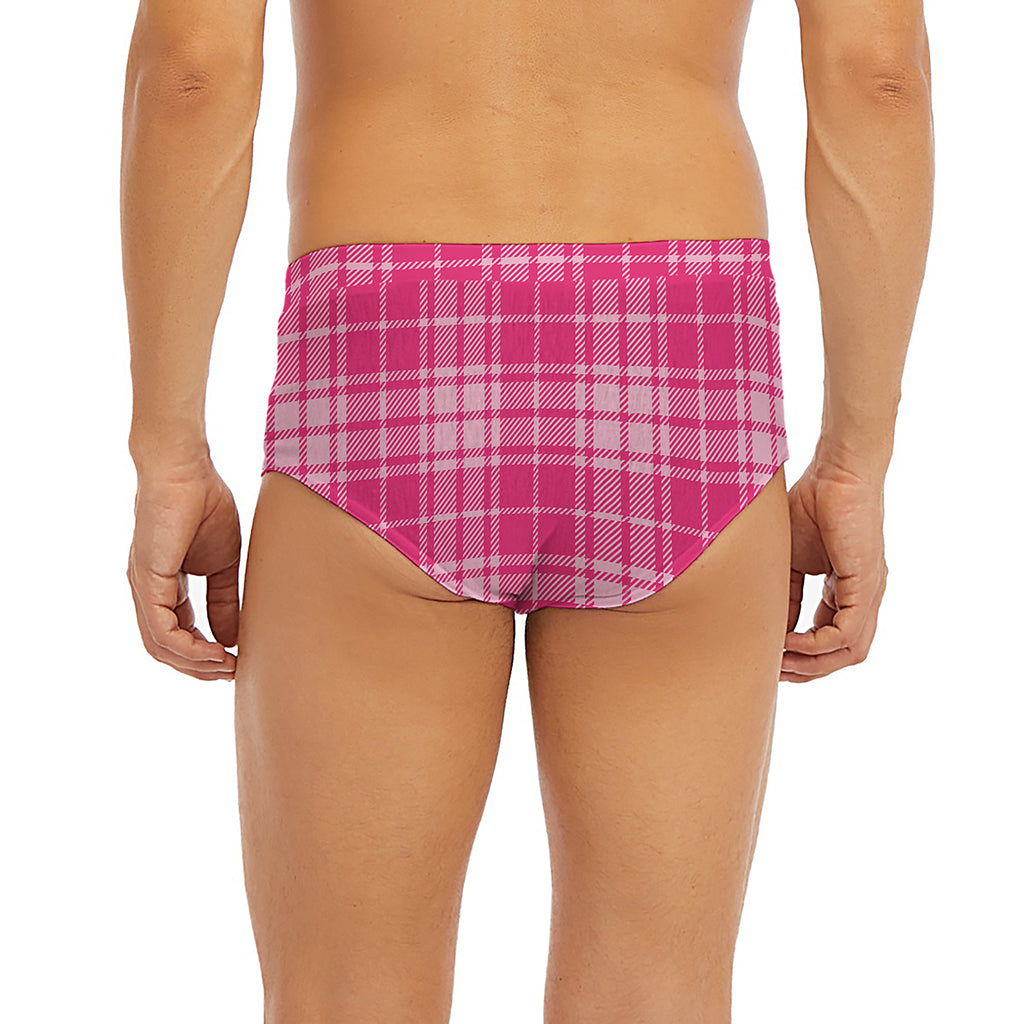 Pink Tartan Pattern Print Men's Briefs