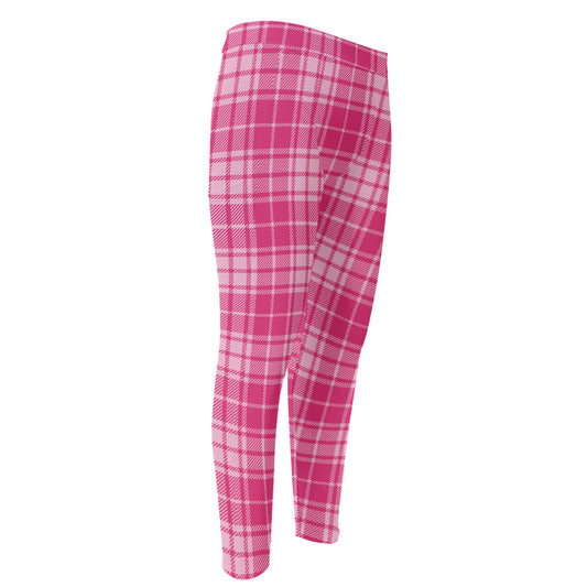 Pink Tartan Pattern Print Men's Compression Pants
