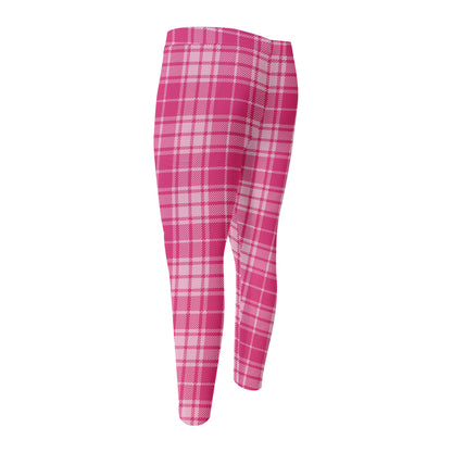 Pink Tartan Pattern Print Men's Compression Pants
