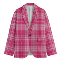 Pink Tartan Pattern Print Men's Cotton Blazer