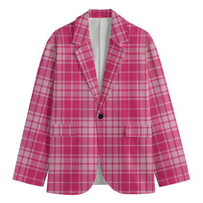 Pink Tartan Pattern Print Men's Cotton Blazer