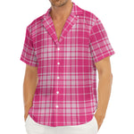 Pink Tartan Pattern Print Men's Deep V-Neck Shirt