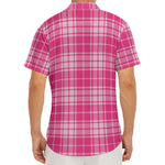 Pink Tartan Pattern Print Men's Deep V-Neck Shirt