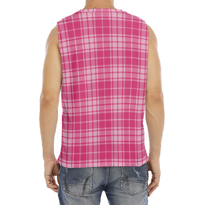Pink Tartan Pattern Print Men's Fitness Tank Top