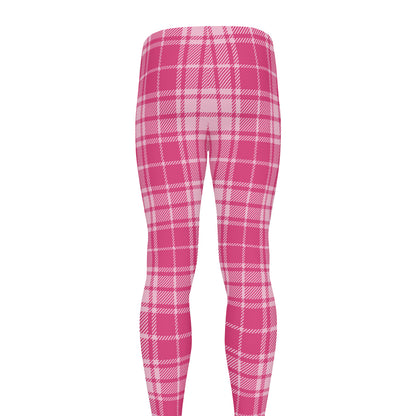 Pink Tartan Pattern Print Men's leggings