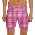 Pink Tartan Pattern Print Men's Long Boxer Briefs